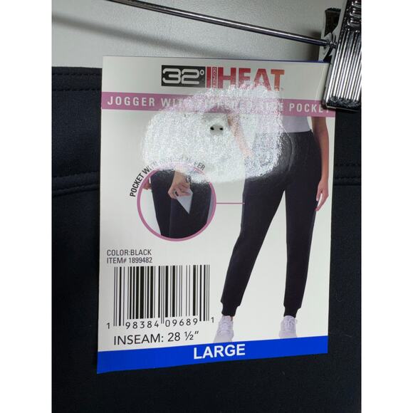 32 Degree Heat Women’s Sz L Jogger Sweatpants Black Stretch Zippered Pockets New - Picture 4 of 7